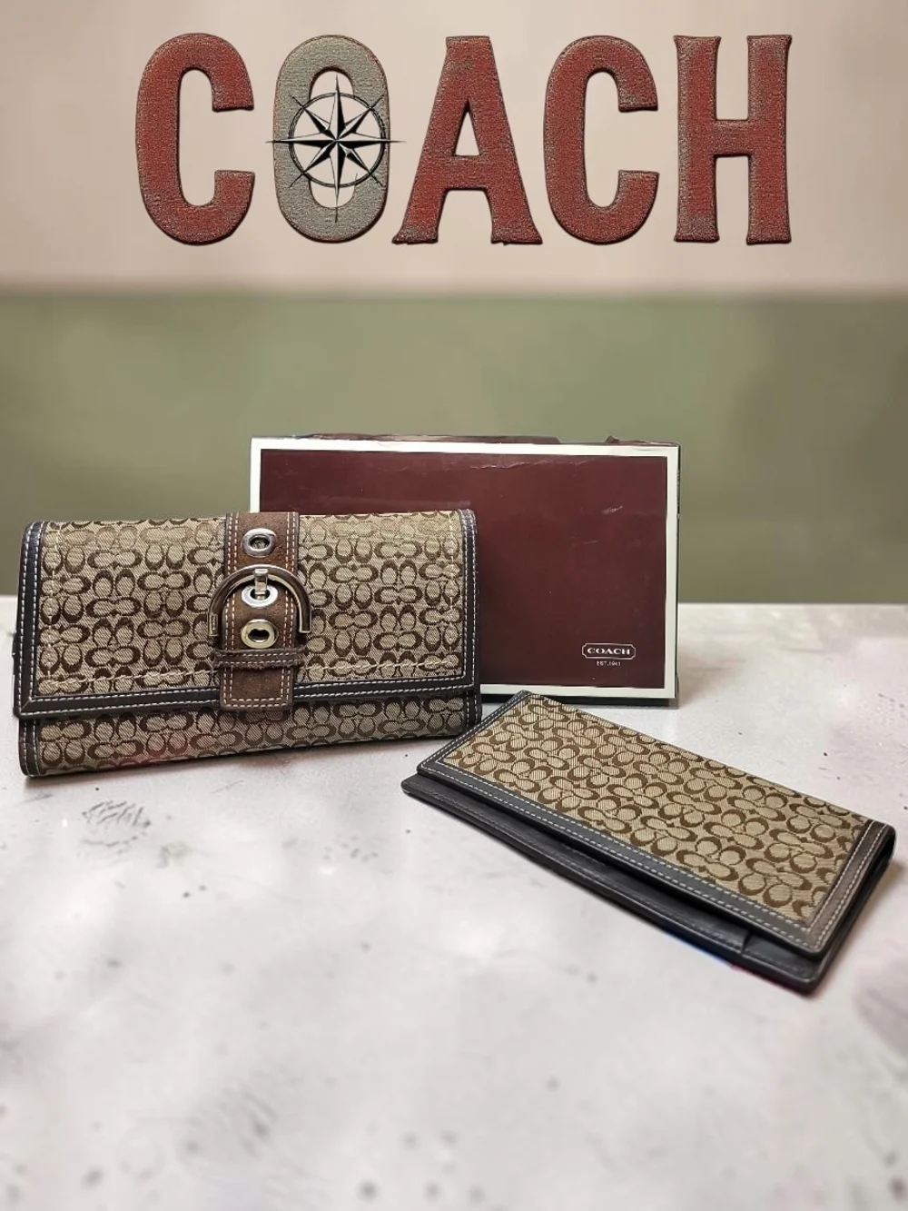 COACH Soho Signature Jacquard Bifold / Checkbook Long Wallet EUC